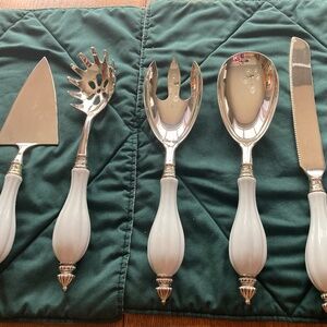 Godfinger 5 Piece Hostess Set Silver Plated w/White Porcelain Handles #40352